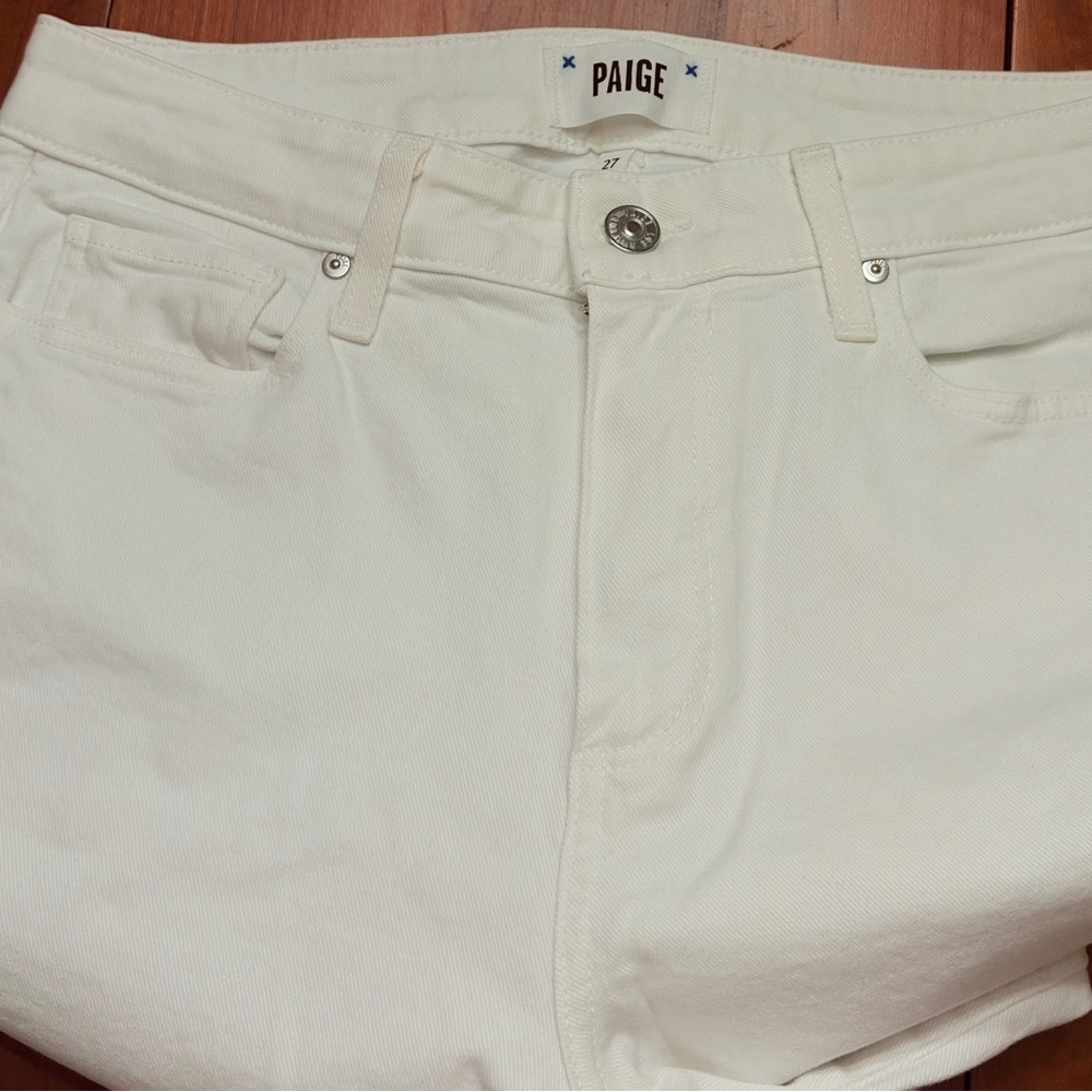 PAIGE Denim High Rise Laurel Canyon White Ankle Jeans with Frayed Raw Hem Sz 27 - Picture 6 of 11